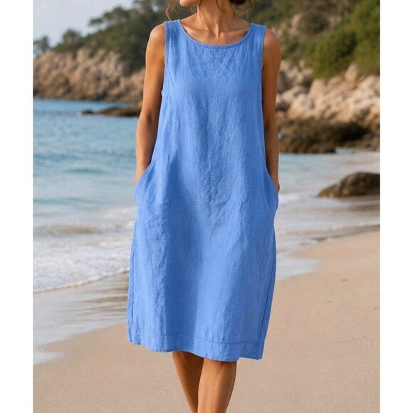 J. Jill Dresses & Skirts - J.Jill Love Linen Dress Womens Large Blue Sleeveless Shift Midi Dress Lagenlook